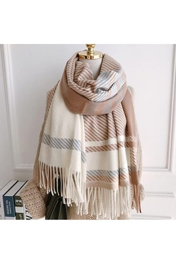 Bysonglezai Foulard Femme Echarpe Homme Châle Echarpe Femme Automne Hiver Plaid Echarpe Pashmina Onesize Kaki