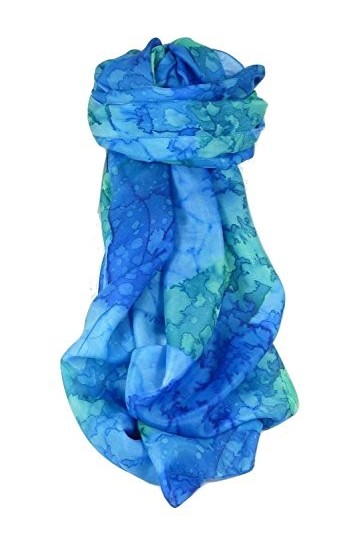 Pashmina & Silk Foulard Soie du Mûrier Peinte à la Main Classic Bluberry de