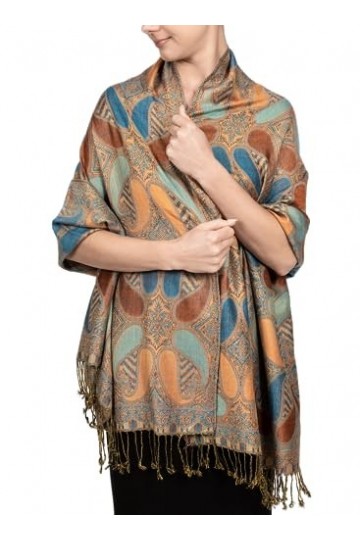 Achillea Écharpe réversible en cachemire Pashmina doux et soyeux avec franges - Vert -