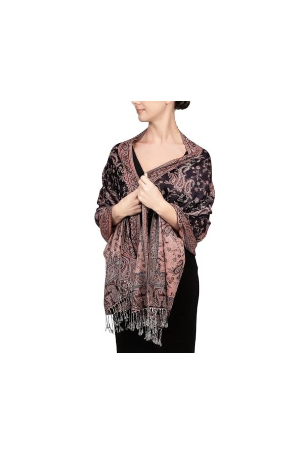 Achillea Écharpe réversible en cachemire Pashmina doux et soyeux avec franges - Vert -