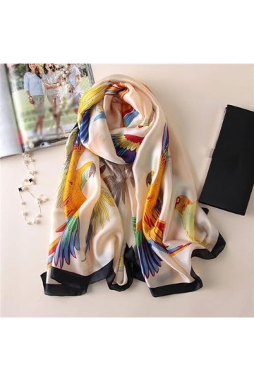 BREWIX Été Femmes Pashmina Hijab, Animal écharpe Mode Belle Paon Foulards en Soie Imprimer Doux Enveloppement châle écharpes 