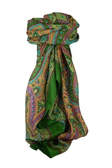 Pashmina & Silk Écharpe Classic Paisley Soie de Mûrier Nori Mint de