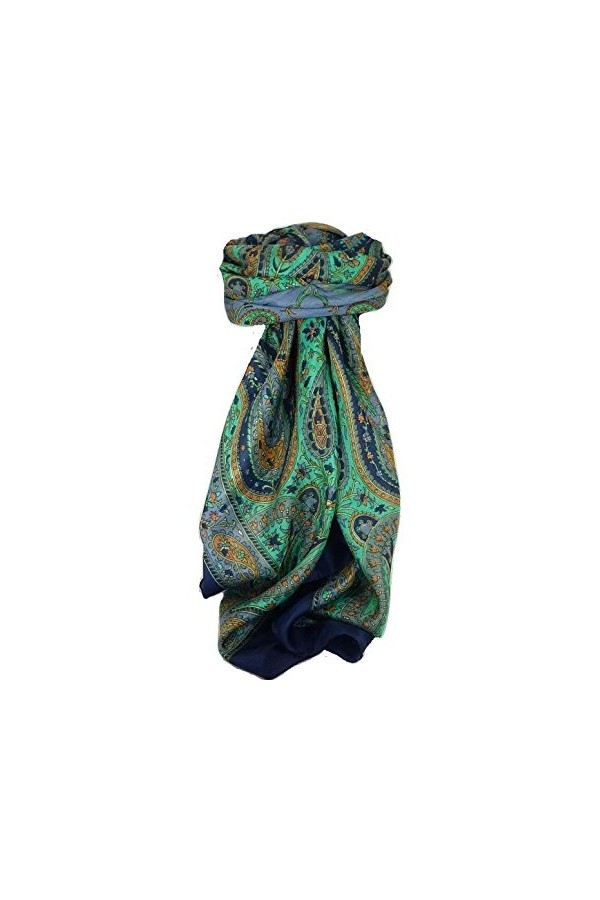Pashmina & Silk Écharpe Classic Paisley Soie de Mûrier Nori French Navy de