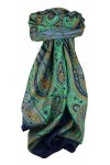 Pashmina & Silk Écharpe Classic Paisley Soie de Mûrier Nori French Navy de