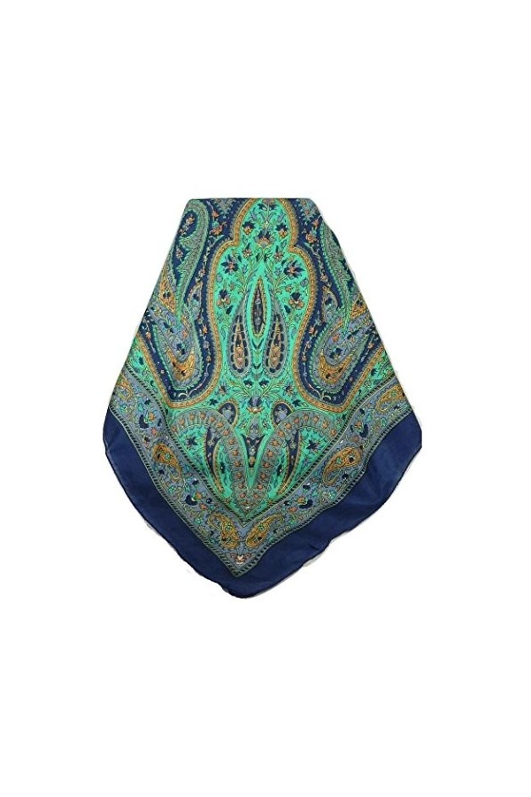 Pashmina & Silk Écharpe Classic Paisley Soie de Mûrier Nori French Navy de