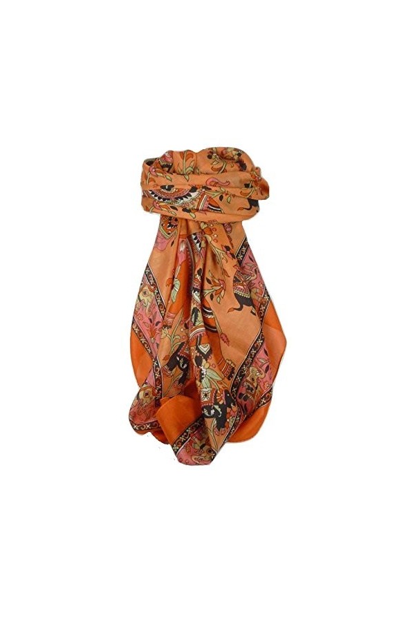 Pashmina & Silk Écharpe Classic Paisley Soie de Mûrier Kakaul Marigold de