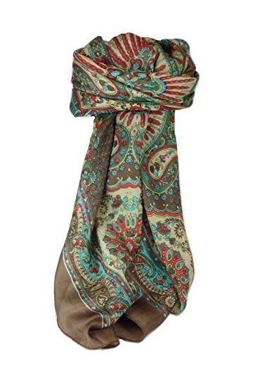 Pashmina & Silk Écharpe Classic Paisley Soie de Mûrier Narine Chocolate de