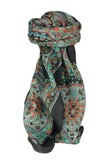 Pashmina & Silk Écharpe Classic Paisley Soie de Mûrier Narine Jet de