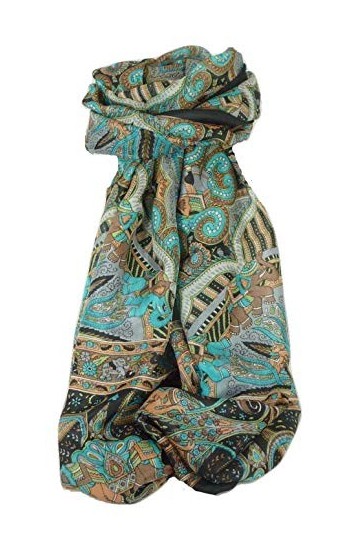 Pashmina & Silk Foulard Classic Paisley Soie de Mûrier Anya Jet de