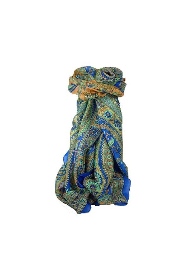 Pashmina & Silk Foulard Classic Paisley Soie de Mûrier Charan French Blue de