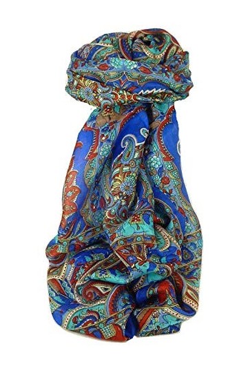 Pashmina & Silk Foulard Classic Paisley Soie de Mûrier Dara French Blue de