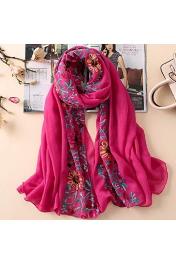 GANMEI Écharpes pour femmes, écharpe de cou pour femmes, écharpe pour femmes broderie Pashmina coton châles Floral Bandana é