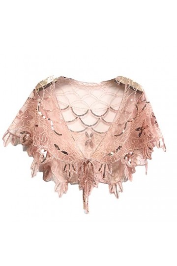 Youllyuu Châle des années 1920 pour femme avec perles et paillettes, rose, taille unique