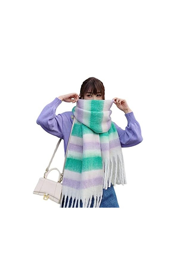 Bysonglezai Foulard Femme Cheveux pour De Hiver en Echarpe Scarf Imitation Cachemire Femmes Hiver Écharpe Rayé Écharpe Épaiss
