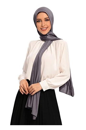 Hybeeh Hijab Écharpe en jersey de qualité supérieure pour femme musulmane, gris foncé,