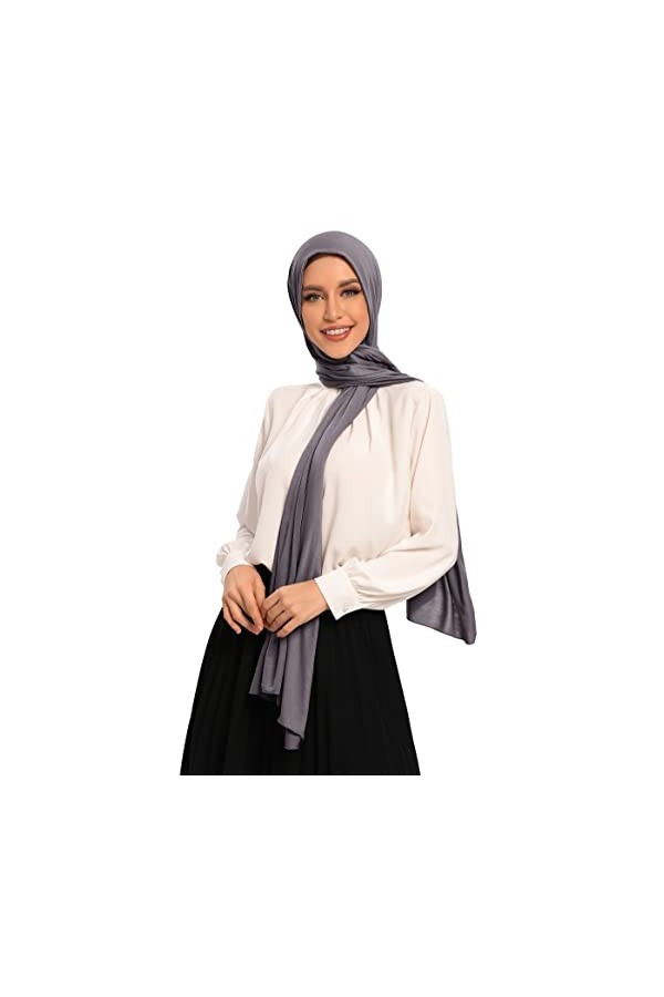 Hybeeh Hijab Écharpe en jersey de qualité supérieure pour femme musulmane, gris foncé,