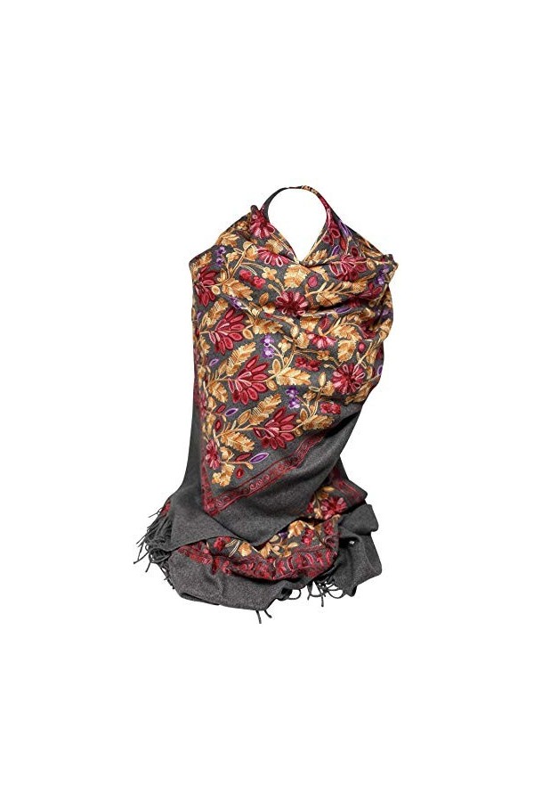 Scarf Shack Châle en mélange de laine dhiver entièrement brodé à la main en cachemire | Style Pashmina | Grande enveloppe ch