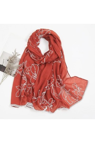 BREWIX Écharpe châle en Viscose Florale en Dentelle brodée Unie, Hijabs au Point Musulman enveloppe des écharpes Pashmina Sto