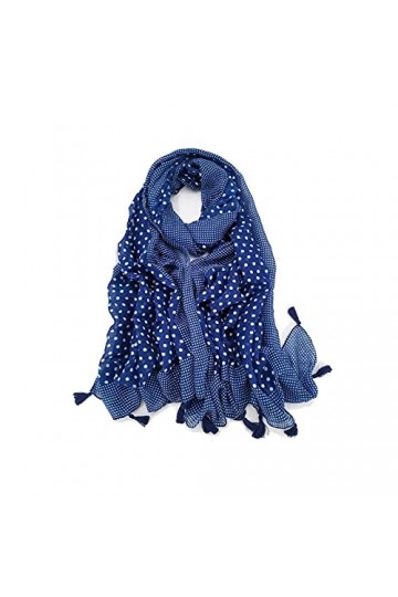VEGALA Echarpes Femme Mode Blue Boucle Polka Dot Tassel Viscose Châle Écharpe Lady Qualité Head Bandeau Hijab 180 * 90cm