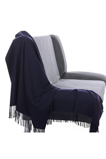 Accessoire Top Tendance Écharpe Femme Étole Pashmina Cachemire Foulard Châle Touché Soyeux Couleur Uni Bleu Marine