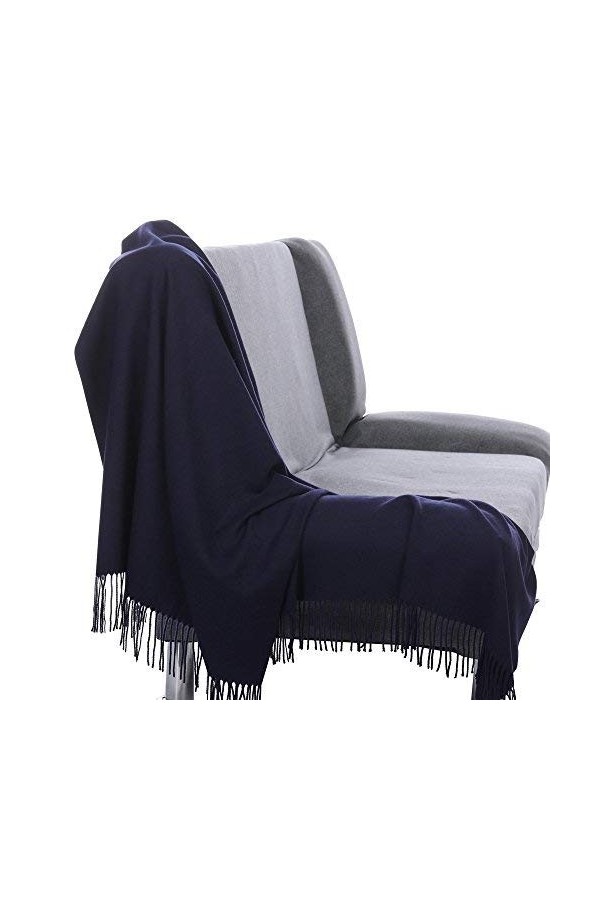 Accessoire Top Tendance Écharpe Femme Étole Pashmina Cachemire Foulard Châle Touché Soyeux Couleur Uni Bleu Marine