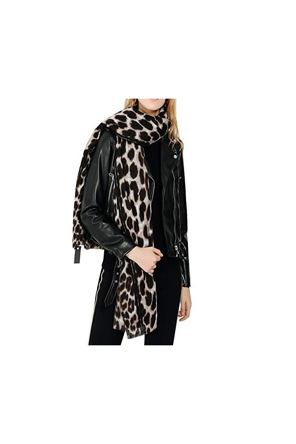 Écharpe dhiver pour femme avec imprimé léopard, marron, taille unique