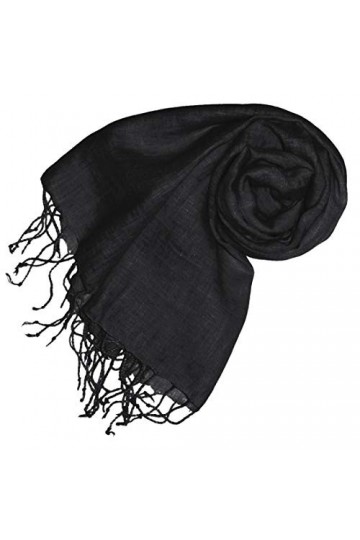 LORENZO CANA&nbsp;–&nbsp;Luxe Rideau lin écharpe 100% lin noir 70&nbsp;x 180&nbsp;cm Chiffon fibre naturelle 93209