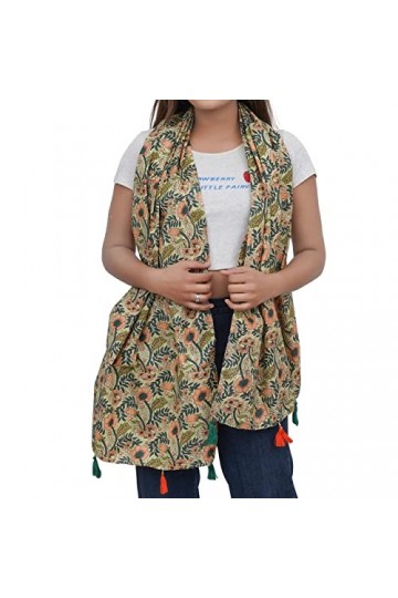 iinfinize Écharpe dhiver pour femme avec pompons, étole en coton chaud, style vintage, 183 x 55 cm, vert