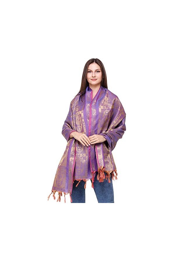 Exotic India Châle de prière brodé Lord Kartikeya Violet