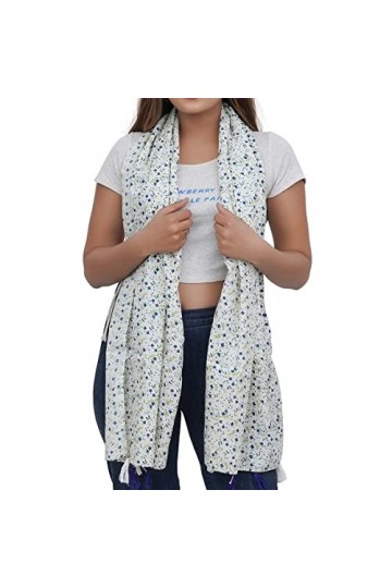 iinfinize Étole en coton avec pompons de style bohème - 183 x 55 cm - Pour mariage - 183 x 55 cm, blanc