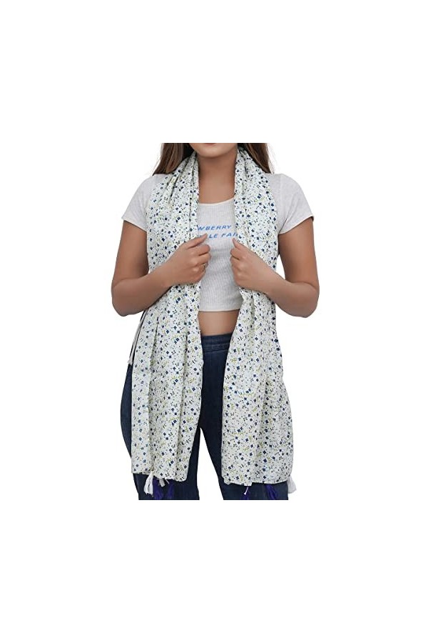 iinfinize Étole en coton avec pompons de style bohème - 183 x 55 cm - Pour mariage - 183 x 55 cm, blanc