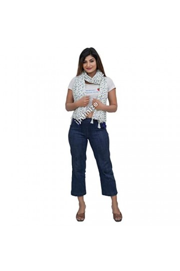 iinfinize Étole en coton avec pompons de style bohème - 183 x 55 cm - Pour mariage - 183 x 55 cm, blanc