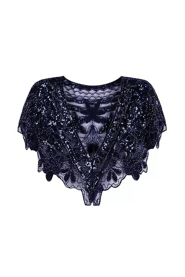 wjnvfioo Châle de danse du ventre pour femme avec paillettes et perles brodées, bleu, taille unique