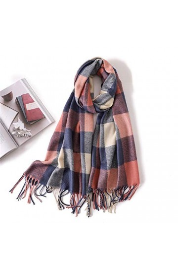 Châle décharpes dhiver pour dames, écharpe de luxe à carreaux rose bleu pour femmes, châles en peluche dhiver, écharpes ch
