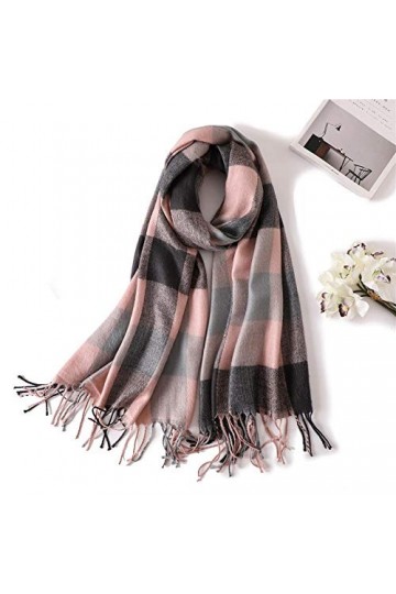 Châle décharpes dhiver pour dames, écharpe rose clair à carreaux de luxe pour femmes, châles en peluche dhiver, écharpes c