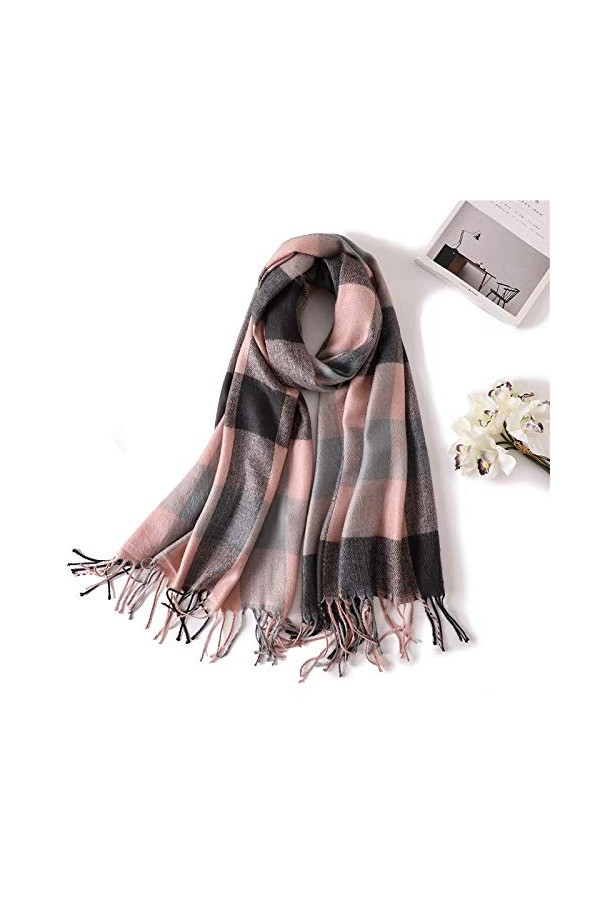 Châle décharpes dhiver pour dames, écharpe rose clair à carreaux de luxe pour femmes, châles en peluche dhiver, écharpes c