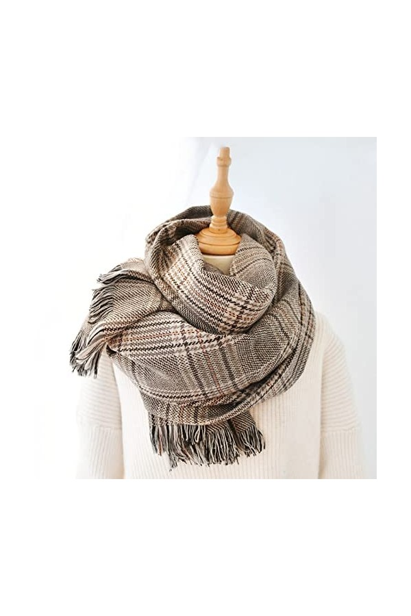 WYCSDD Écharpe en Laine à Carreaux Marron Classique Femmes Hiver Longues écharpes Cape Chaude Bandana châle Mode Pashmina Chi