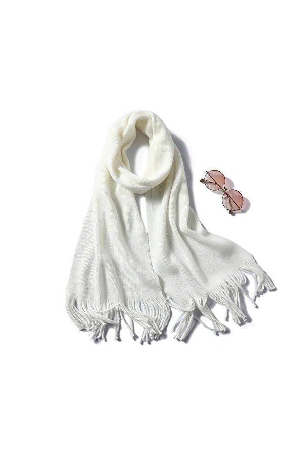 CCBUY Écharpes dhiver pour dames châle, écharpe blanche dhiver pour femme rayée en peluche tricotée gland Pashmina écharpes