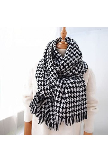 WYCSDD Laine Châle Femmes De Luxe Classique Noir Blanc Pied De Poule Longue Écharpe Cape Doux Chic Mode Casual Chaud Pashmina