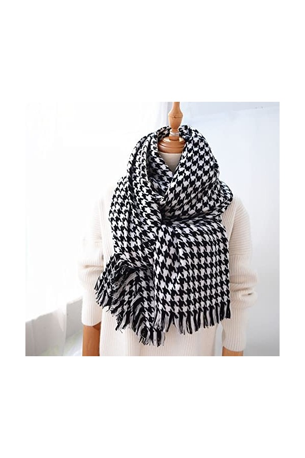 WYCSDD Laine Châle Femmes De Luxe Classique Noir Blanc Pied De Poule Longue Écharpe Cape Doux Chic Mode Casual Chaud Pashmina