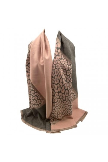 Purple Possum® Écharpe pour femme Motif léopard, rose/gris, L