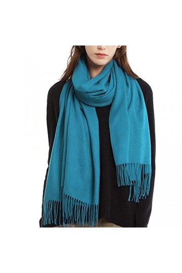 Accessoire Top Tendance Écharpe Femme Étole Pashmina Cachemire Foulard Châle Touché Soyeux Couleur Uni + 30 couleurs Bleu 