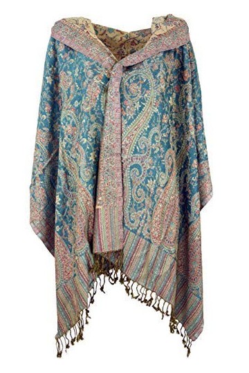 GURU SHOP Indicher Pashmina Foulard, Étole avec motif cachemire, homme/femme, turquoise, synthétique, taille : taille unique,