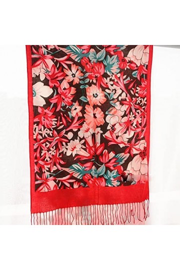 WYCSDD Cachemire Châle Orange Fleur Peint Écharpe Mince Chic Doux Mode Casual Pashmina Cadeau pour Femmes Dame