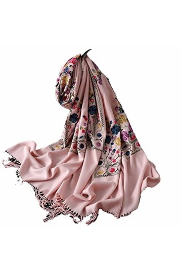 XKUN Écharpe dhiver brodée en cachemire pour femme, châles et écharpes pour femme - Pashmina Foulard - Poudre