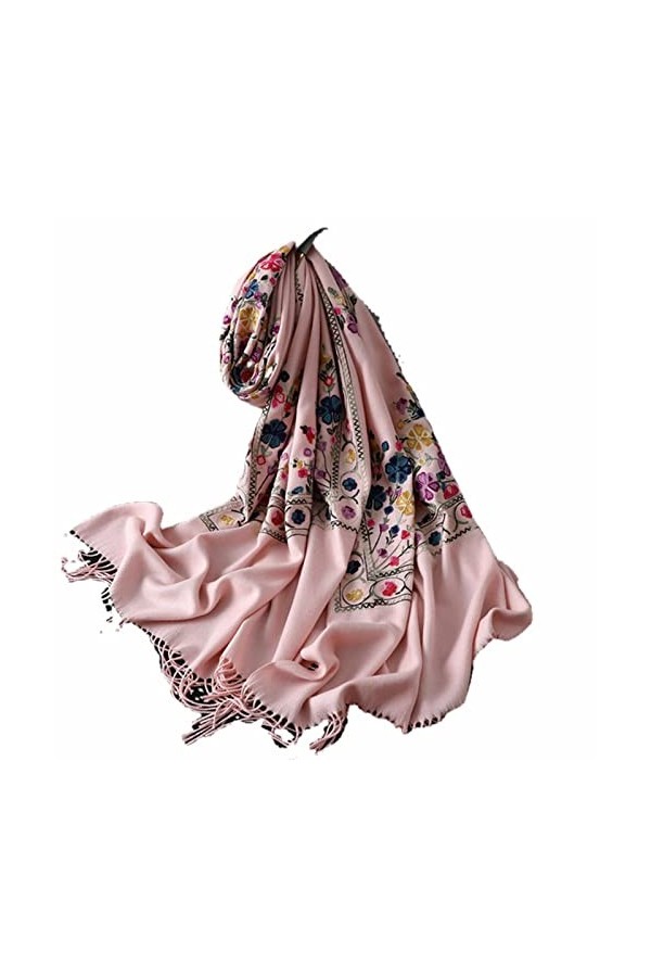 XKUN Écharpe dhiver brodée en cachemire pour femme, châles et écharpes pour femme - Pashmina Foulard - Poudre
