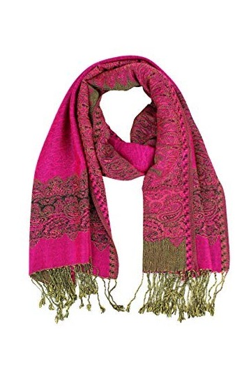 PASKMLNA Châle Pashmina tissé réversible à double couche avec bordure, 003 06Rose vif, Large