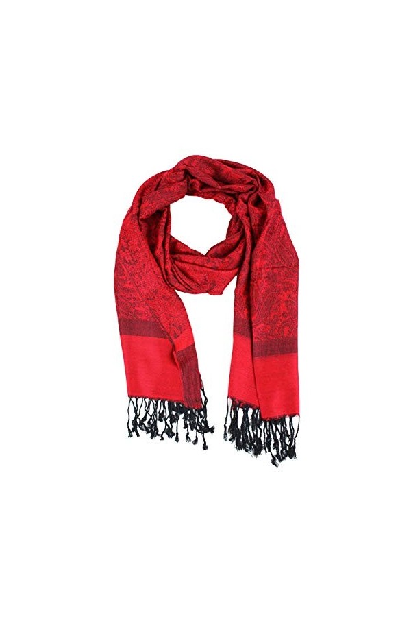 PASKMLNA Châle en jacquard cachemire pashmina écharpe écharpe étole, Rouge-noir 018-35, Large