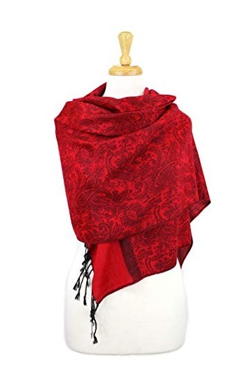 PASKMLNA Châle en jacquard cachemire pashmina écharpe écharpe étole, Rouge-noir 018-35, Large