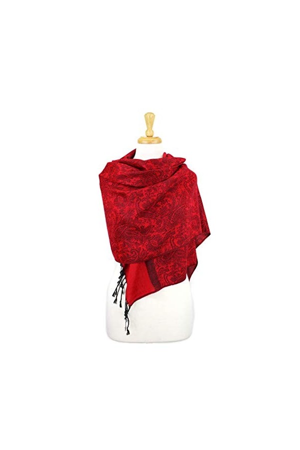 PASKMLNA Châle en jacquard cachemire pashmina écharpe écharpe étole, Rouge-noir 018-35, Large